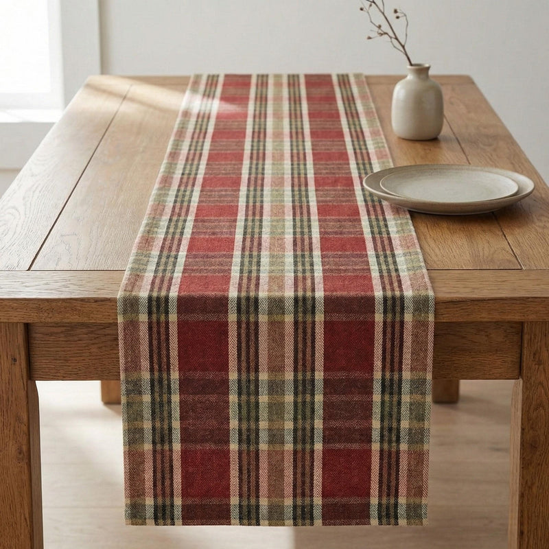 Burgundy plaid table runner