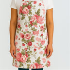 Vintage rose floral apron on model