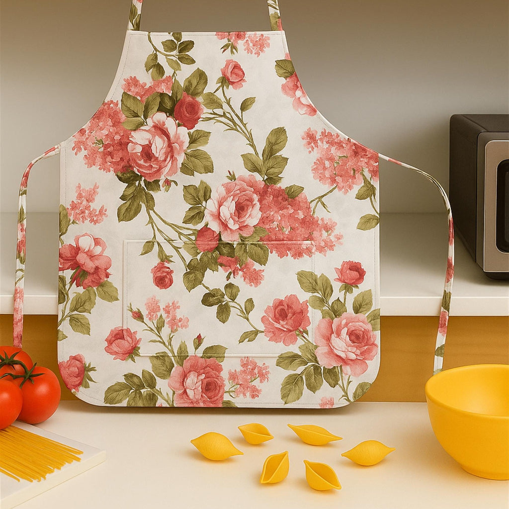Floral apron in kitchen scene