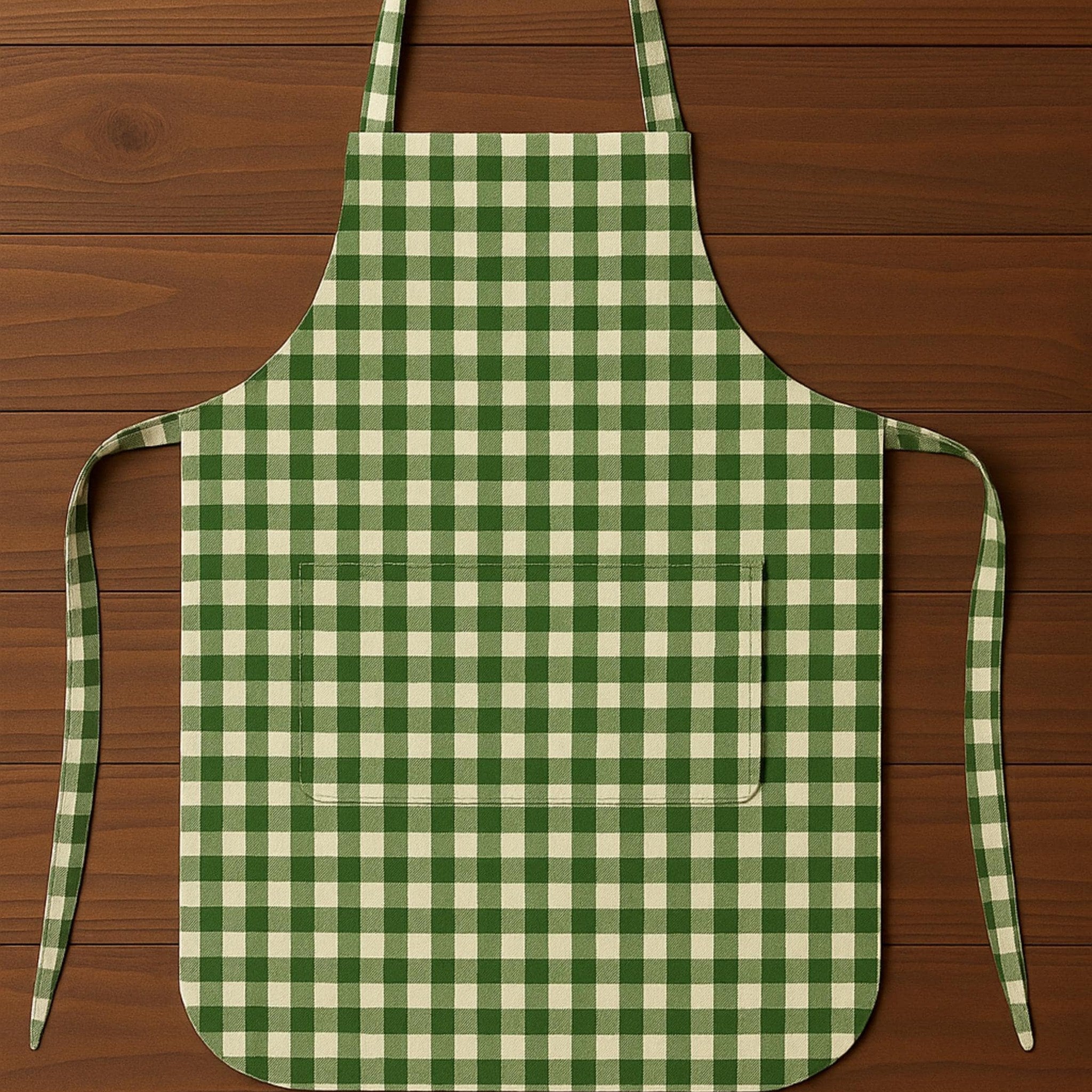 Gingham apron flat lay with front pocket