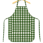 Green gingham apron on hanger