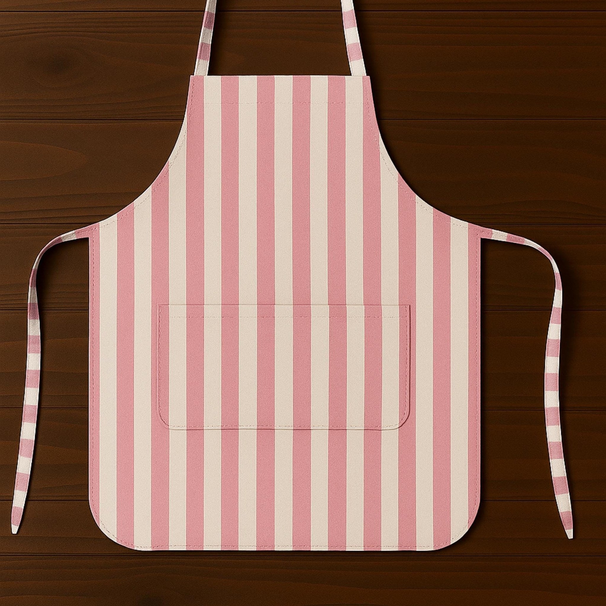 Pink striped apron flat lay