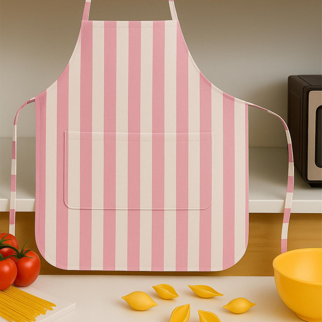 Pink striped apron in kitchen scene