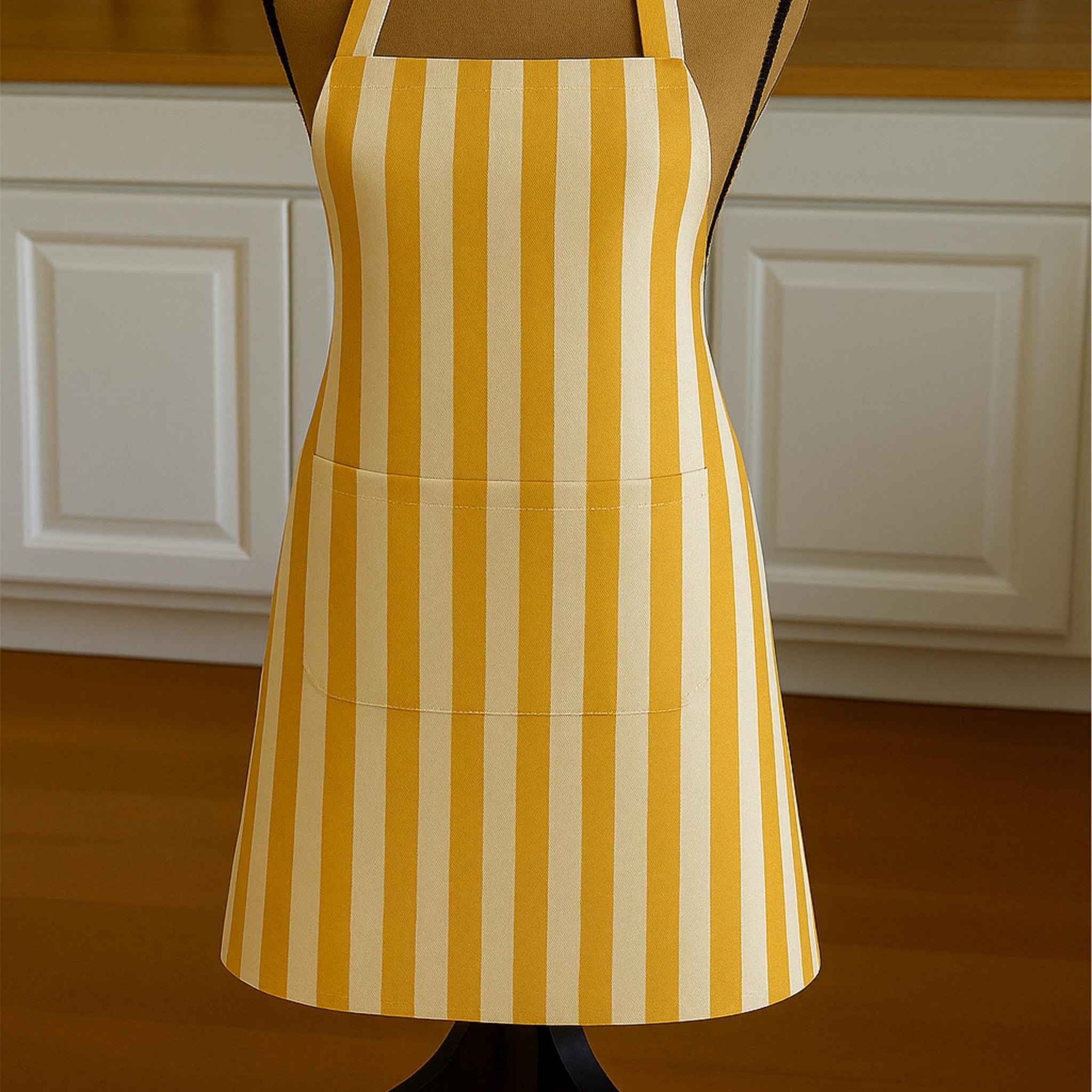 Yellow striped apron on mannequin