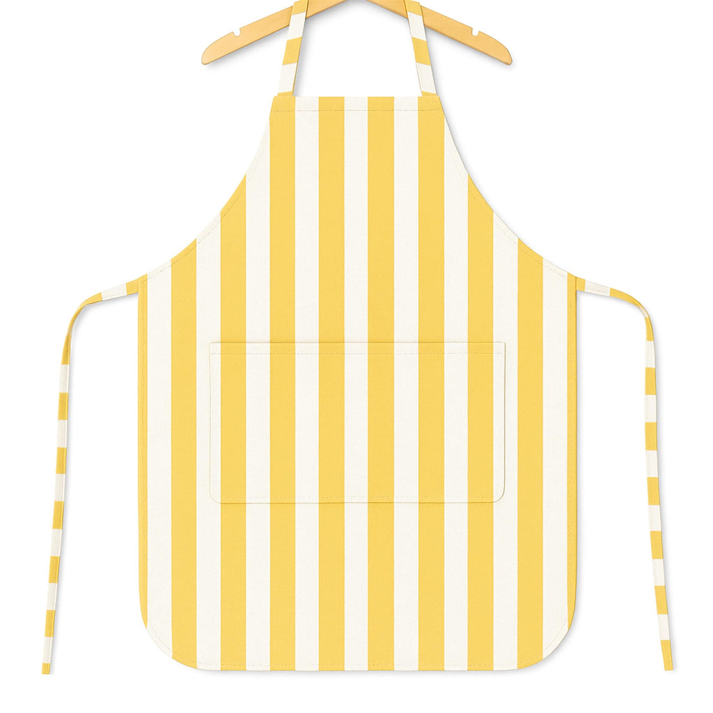 Yellow striped apron on hanger