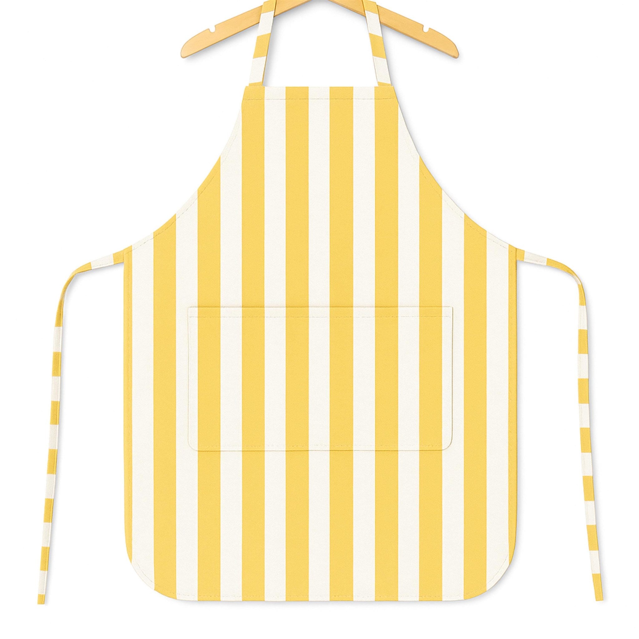 Yellow striped apron on hanger