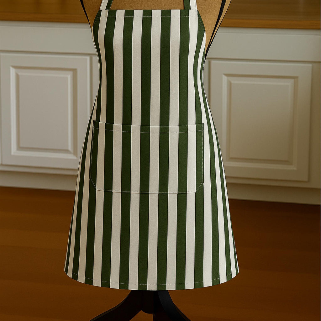 Green striped apron on mannequin