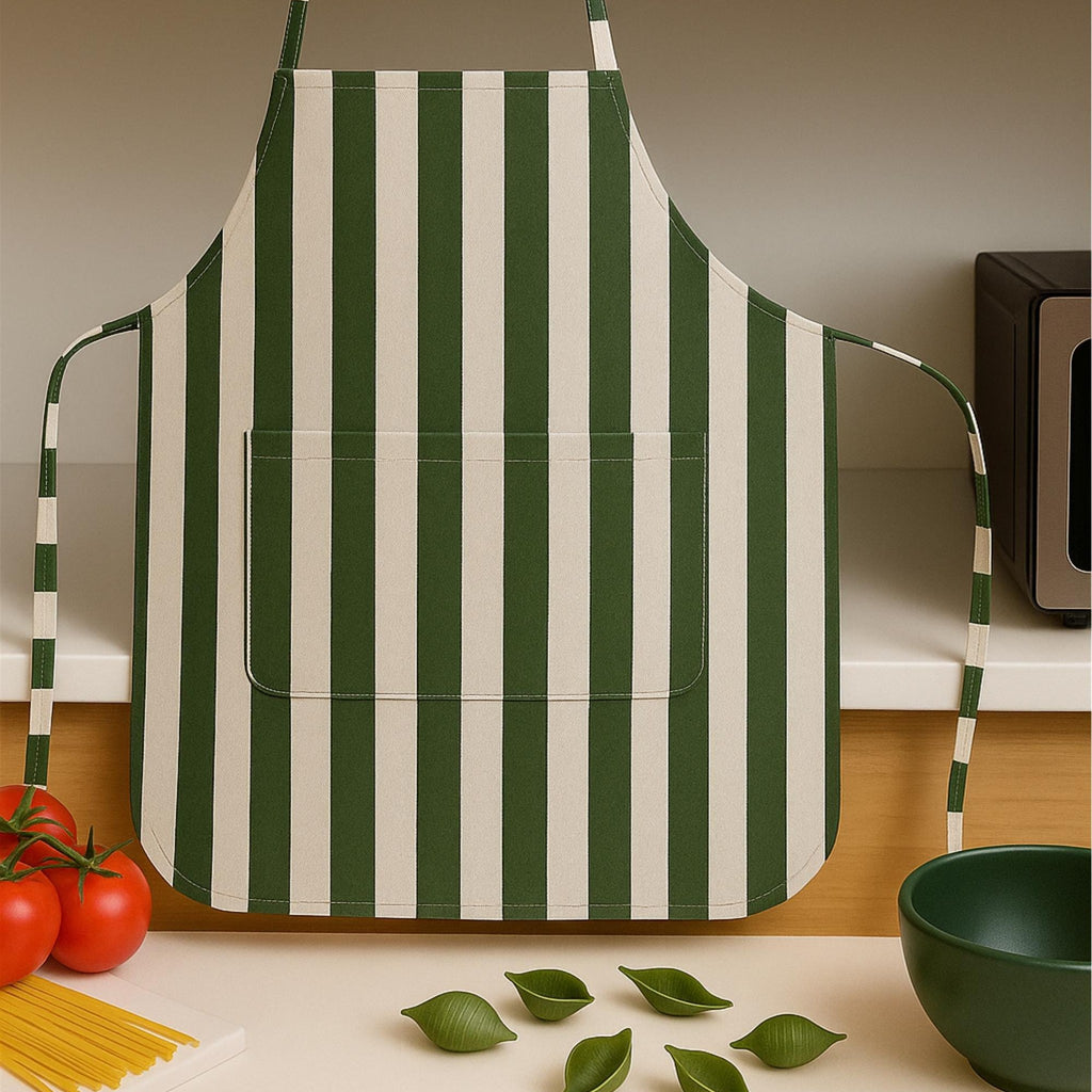 Green striped apron in kitchen scene