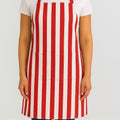 Red striped waterproof apron on model