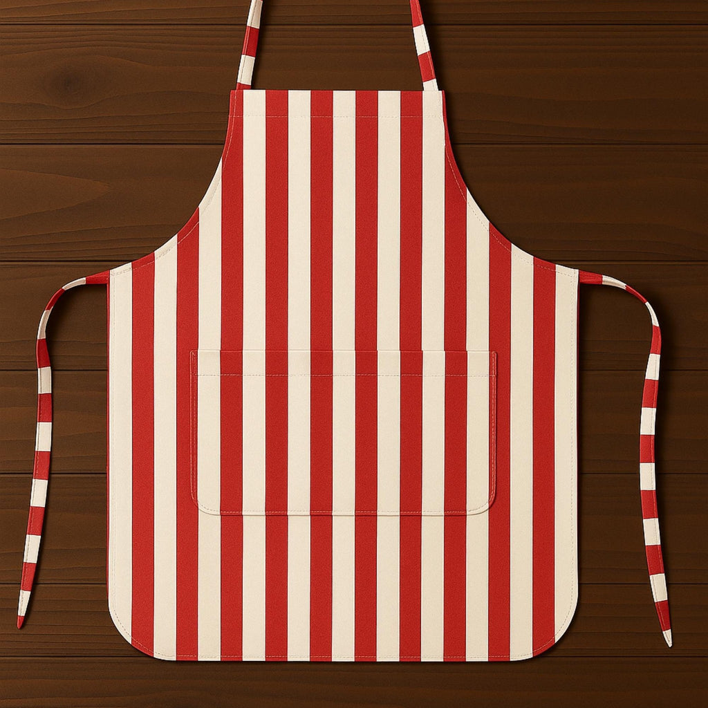 Red striped apron flat lay