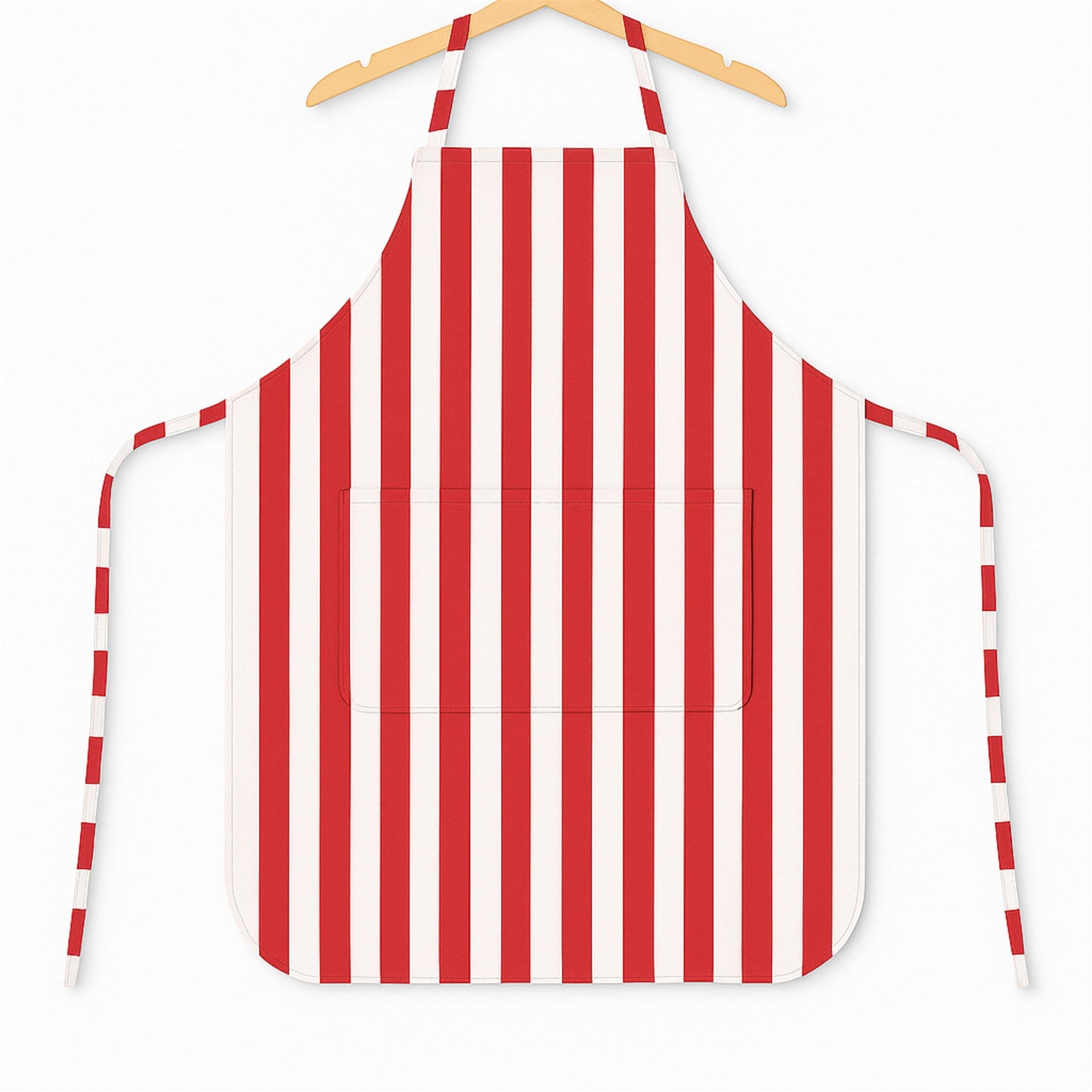Red striped apron on hanger