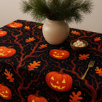 Jack-o'-lantern print tablecloth with vase styling