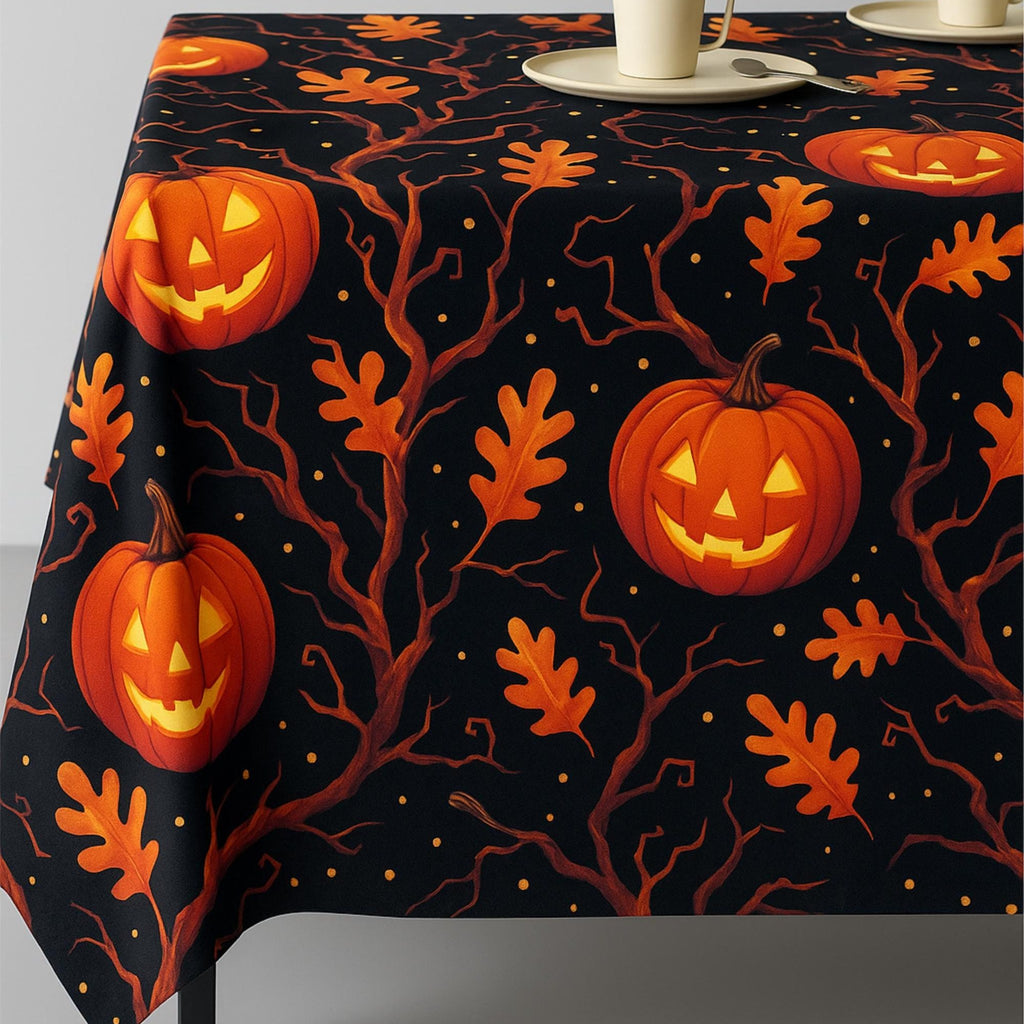 Black Halloween tablecloth on a rectangular table
