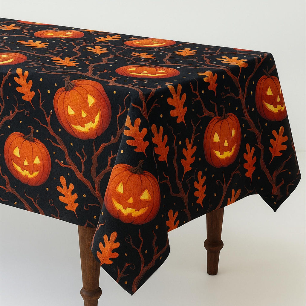 Black jack-o'-lantern tablecloth full drape