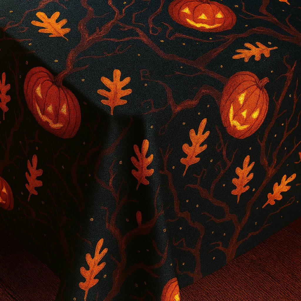 Black pumpkin tablecloth drape corner detail
