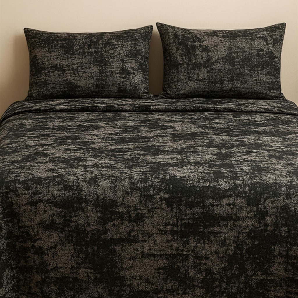 Gray velvet bedspread with matching pillows
