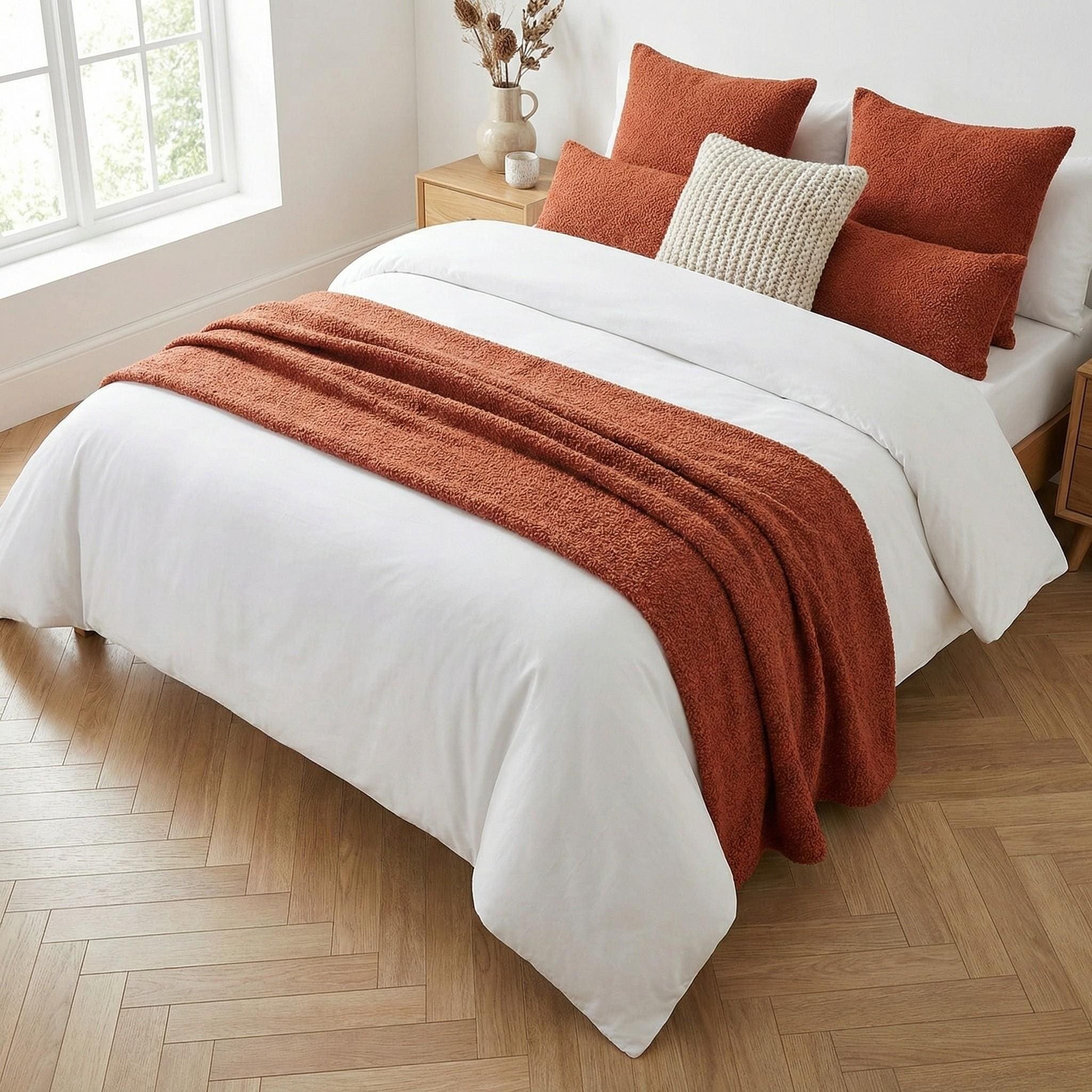 Terracotta bed runner full bedroom view