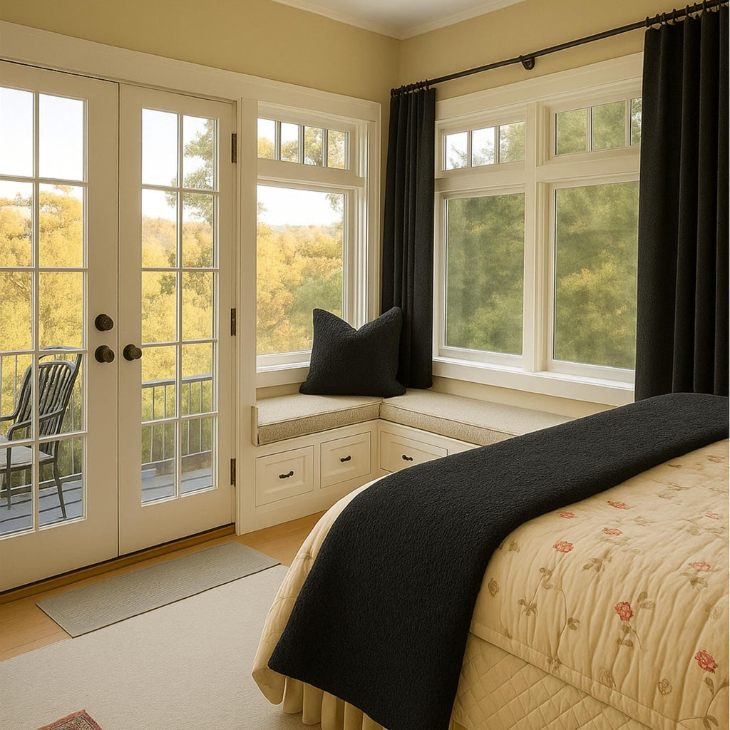 Bed runner in a garden-view bedroom