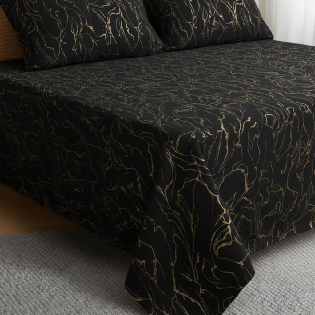 Black gold swirl bedspread with pillows