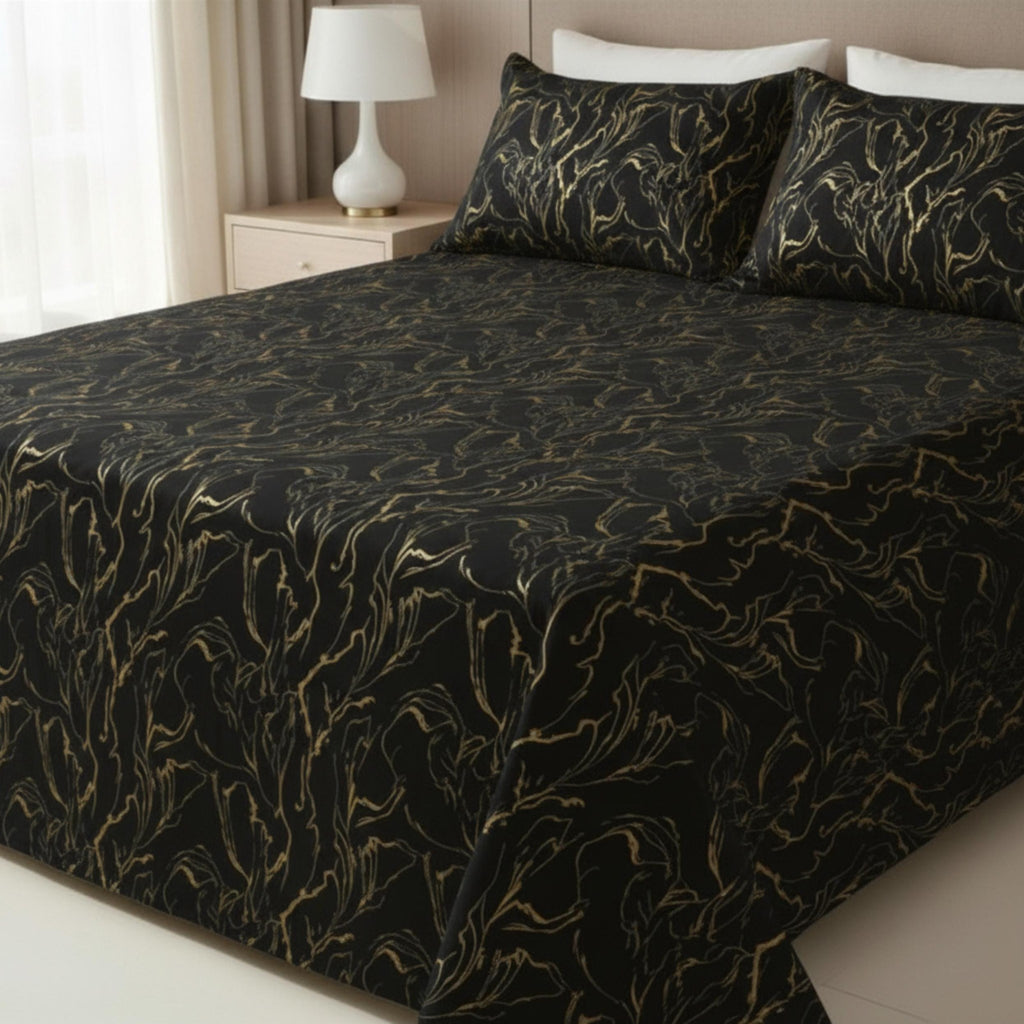 Black gold swirl bedspread full view