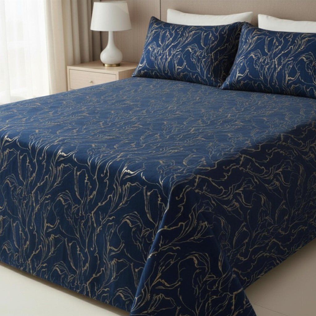 Navy velvet bedspread full view
