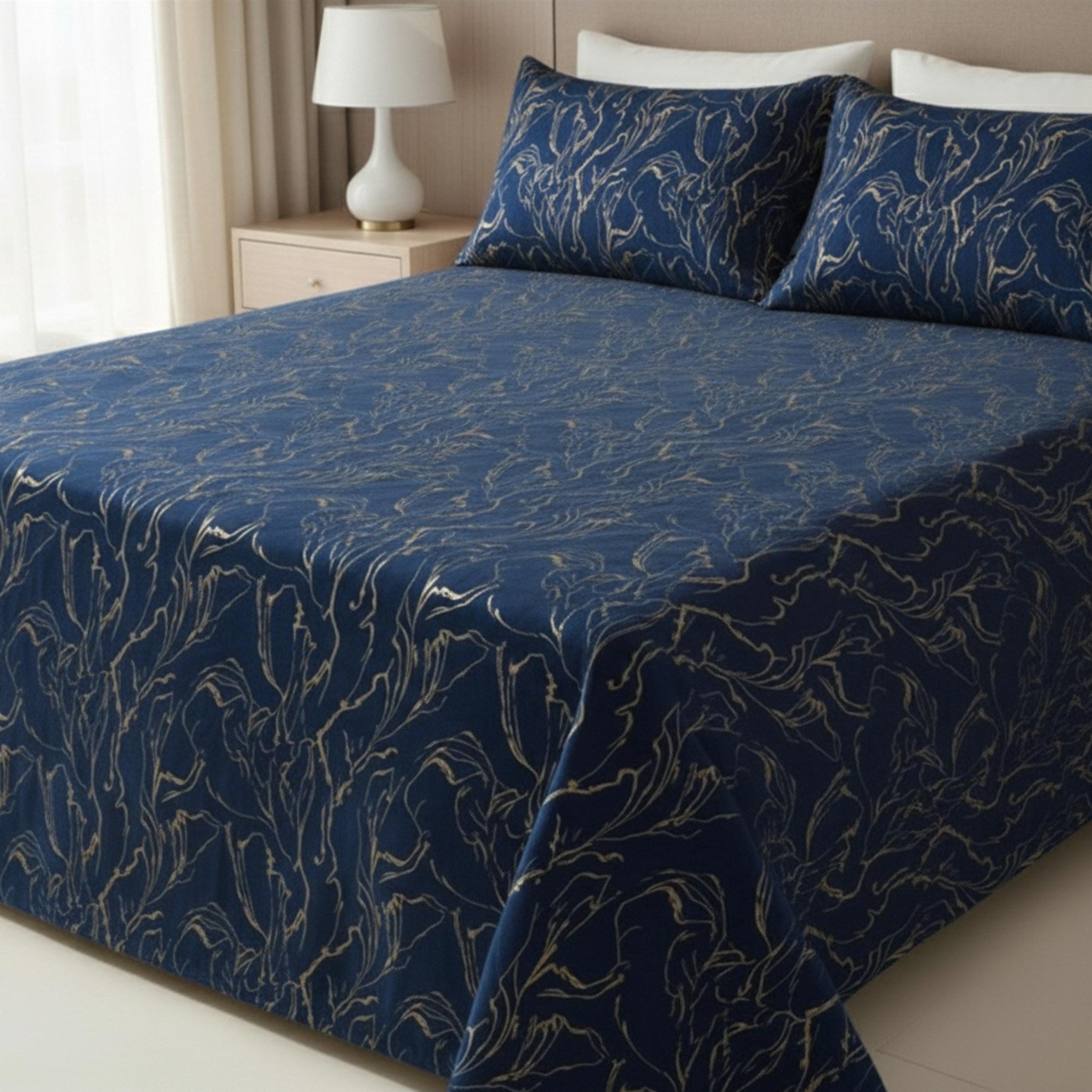 Navy velvet bedspread full view