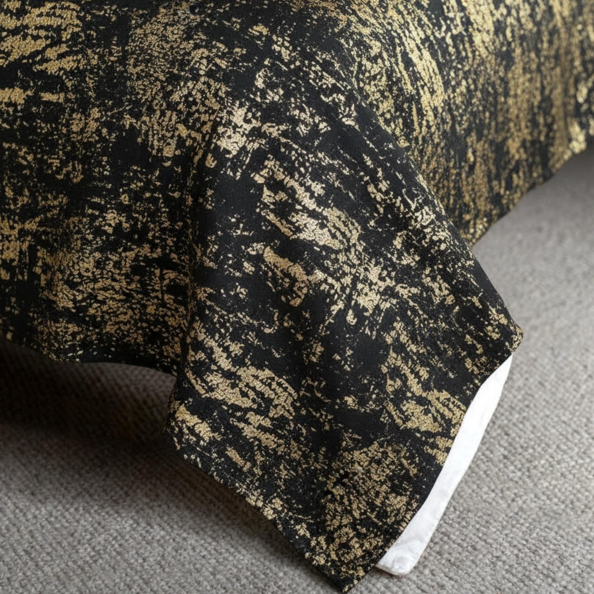 Black gold velvet bedspread detail