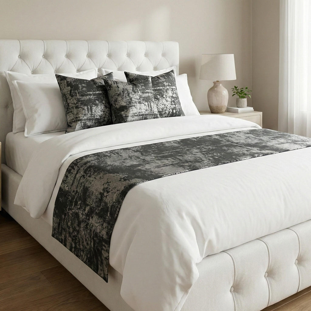 Gray silver runner with matching pillows