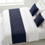 Navy bed runner with pillow covers