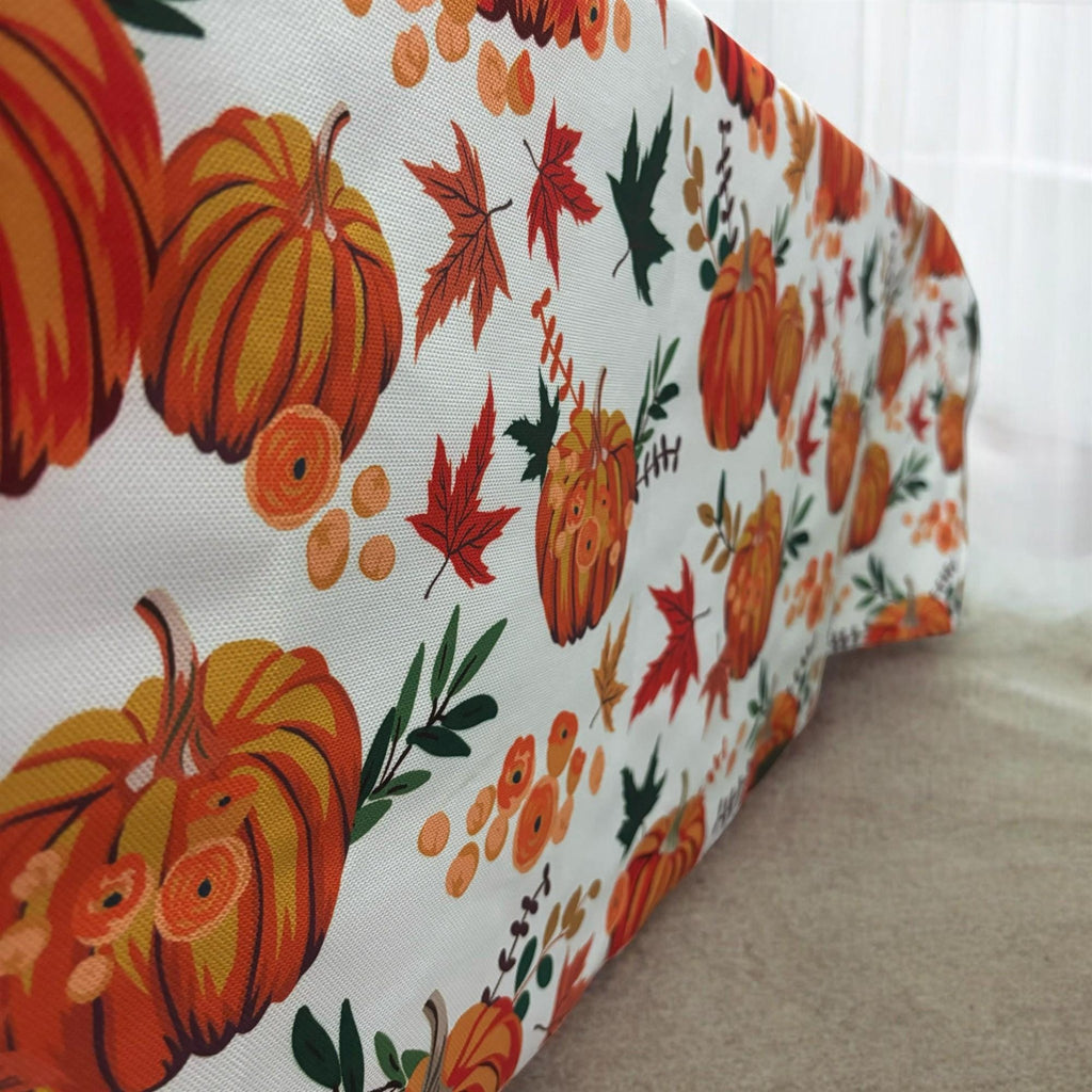 Pumpkin print tablecloth drape detail