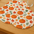 Round Halloween fall placemats with pumpkin and leaf print