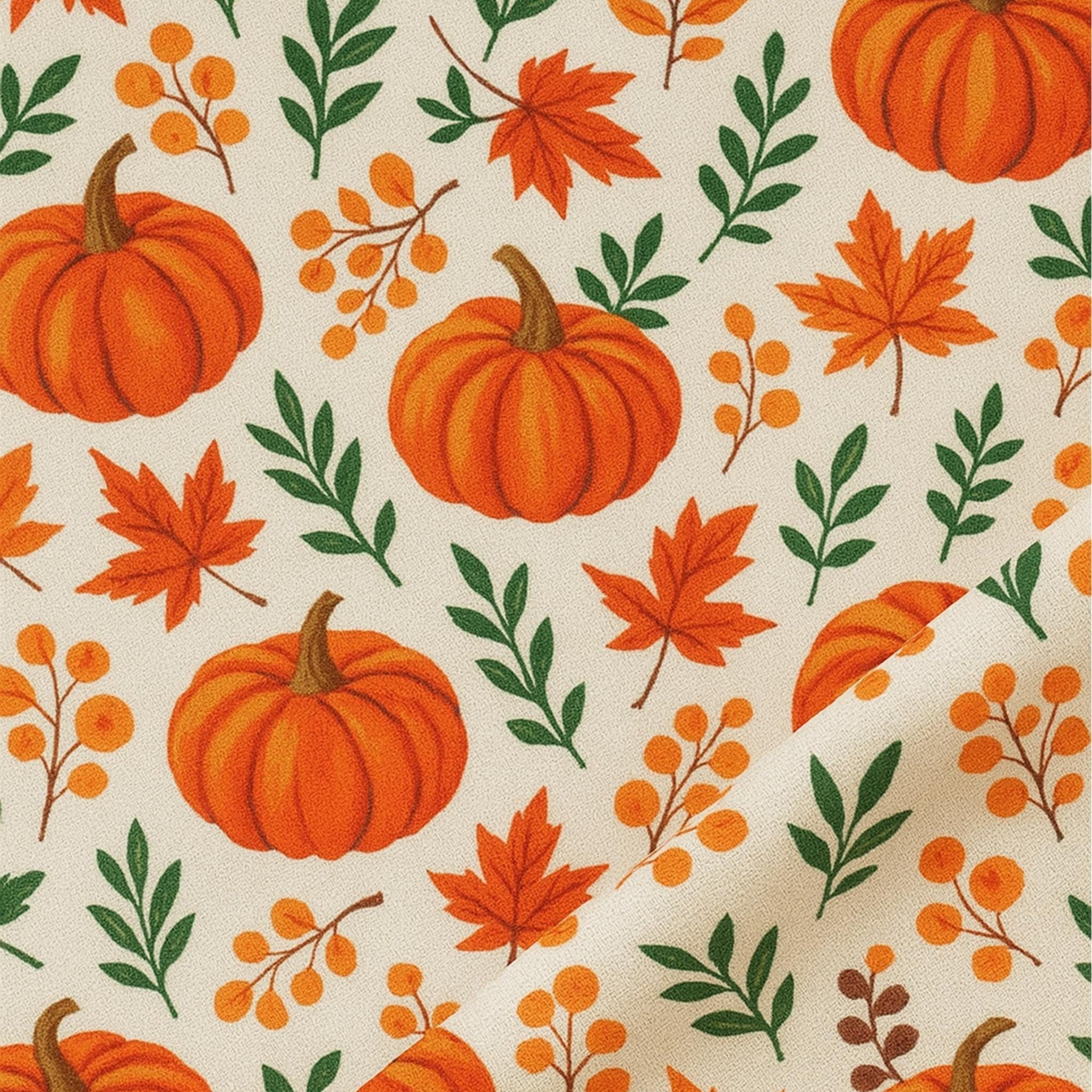 Pumpkin and fall leaves fabric detail