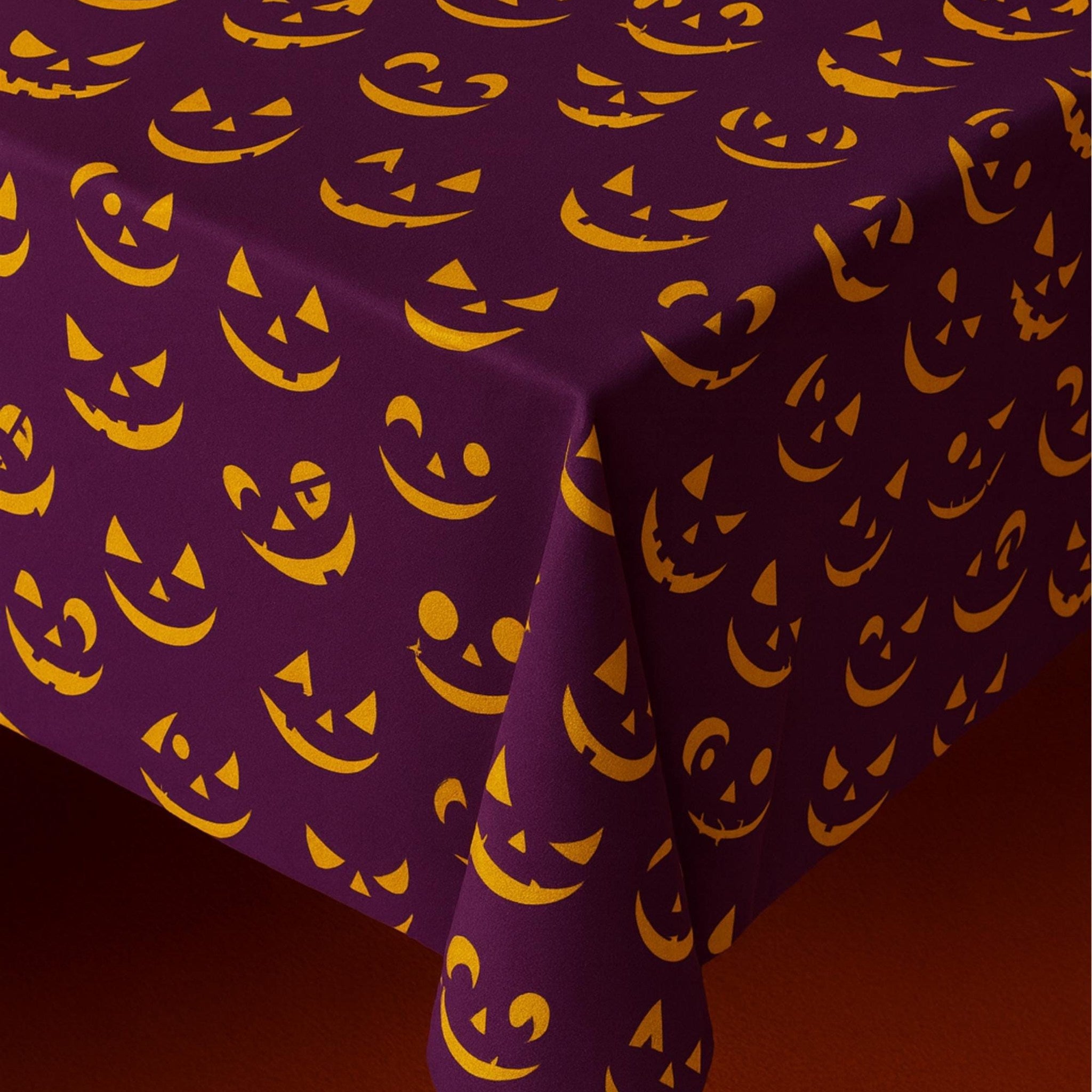 Purple Halloween tablecloth drape detail
