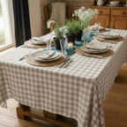 Gingham Cotton Tablecloth — Beige Check, 9 Colors, Custom Size