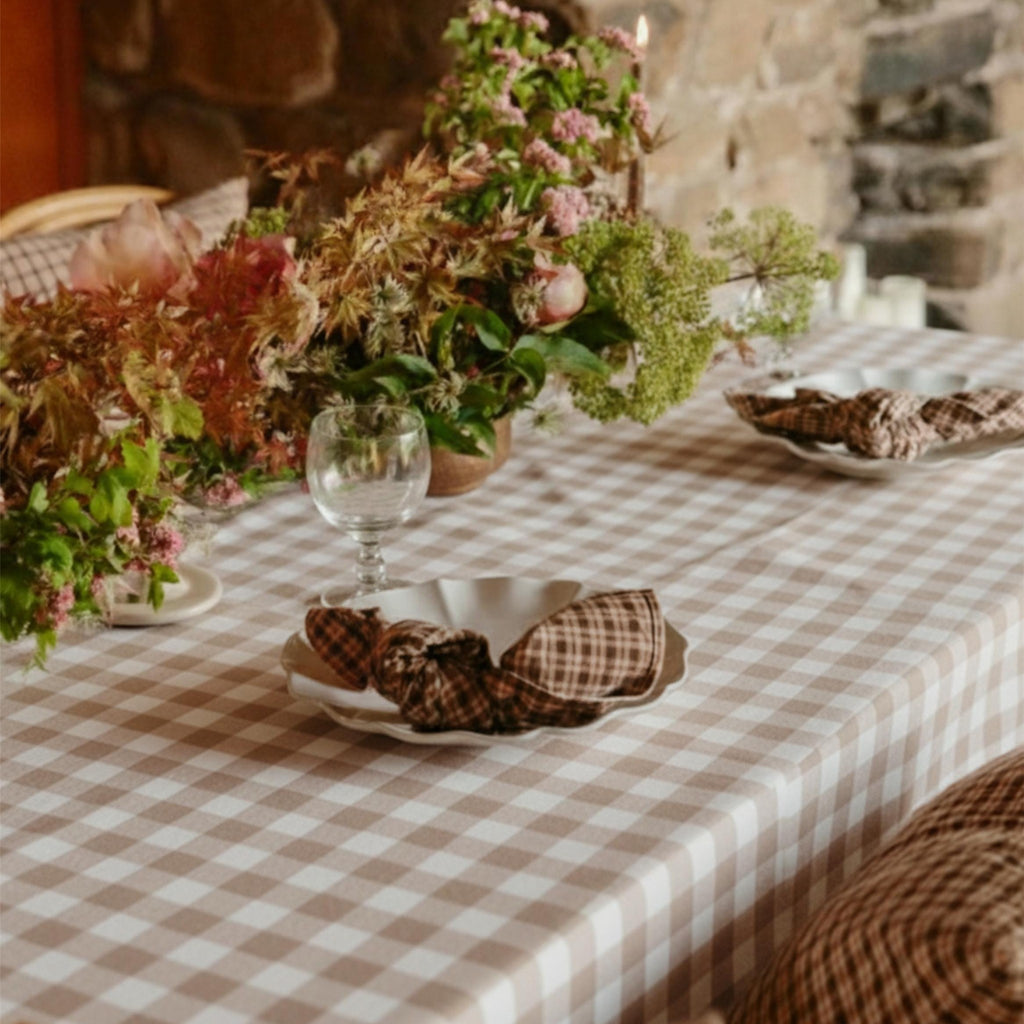 Gingham Cotton Tablecloth — Beige Check, 9 Colors, Custom Size
