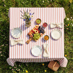 Striped Cotton Tablecloth — Powder Pink, 12 Colors, Custom Size