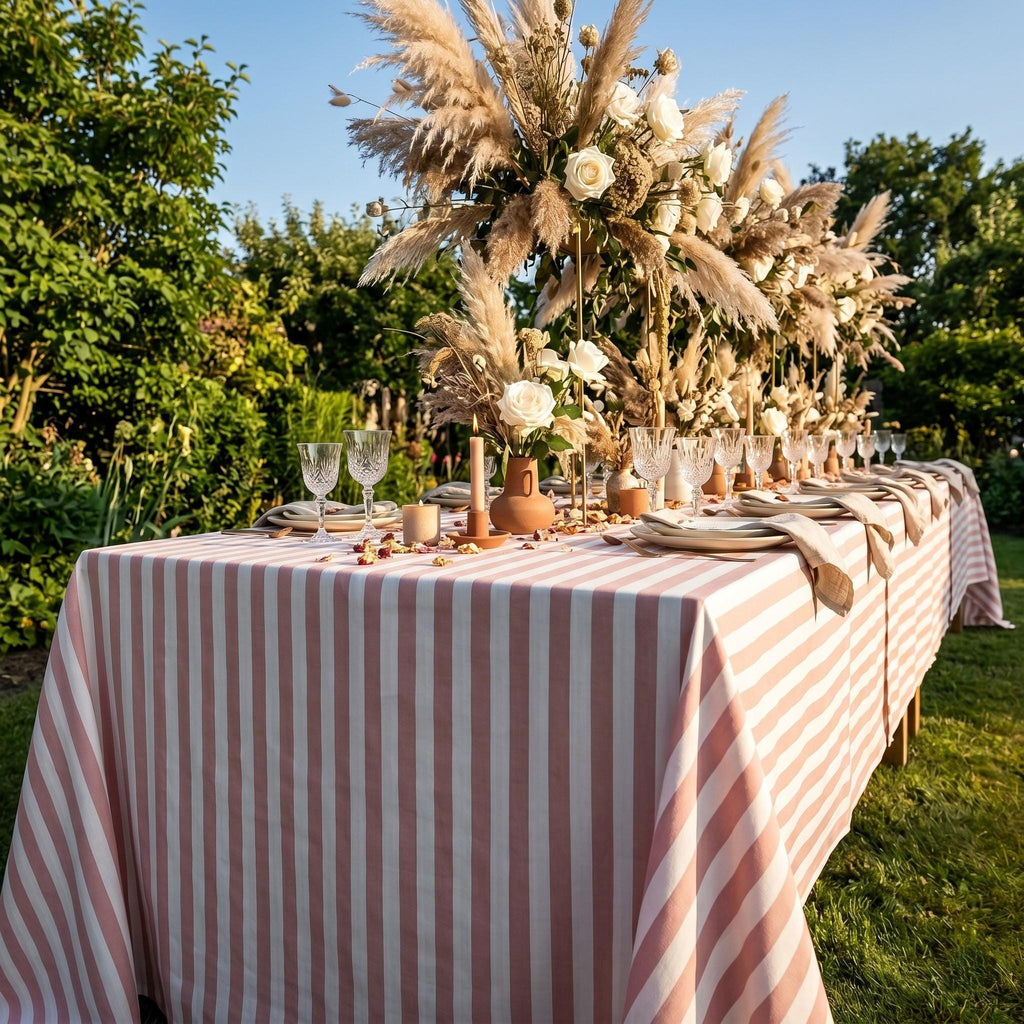 Striped Cotton Tablecloth — Powder Pink, 12 Colors, Custom Size