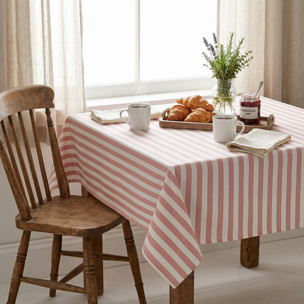 Striped Cotton Tablecloth — Powder Pink, 12 Colors, Custom Size