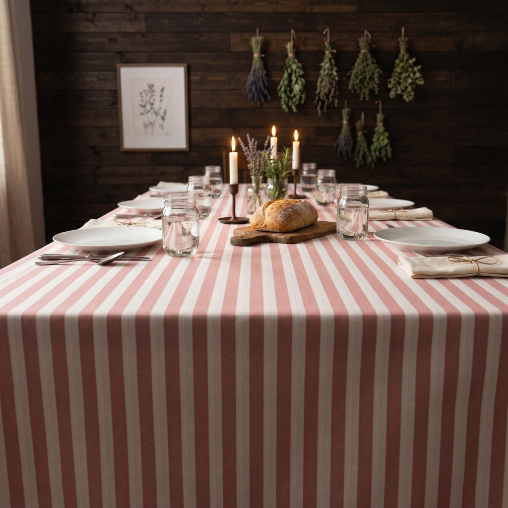 Striped Cotton Tablecloth — Powder Pink, 12 Colors, Custom Size