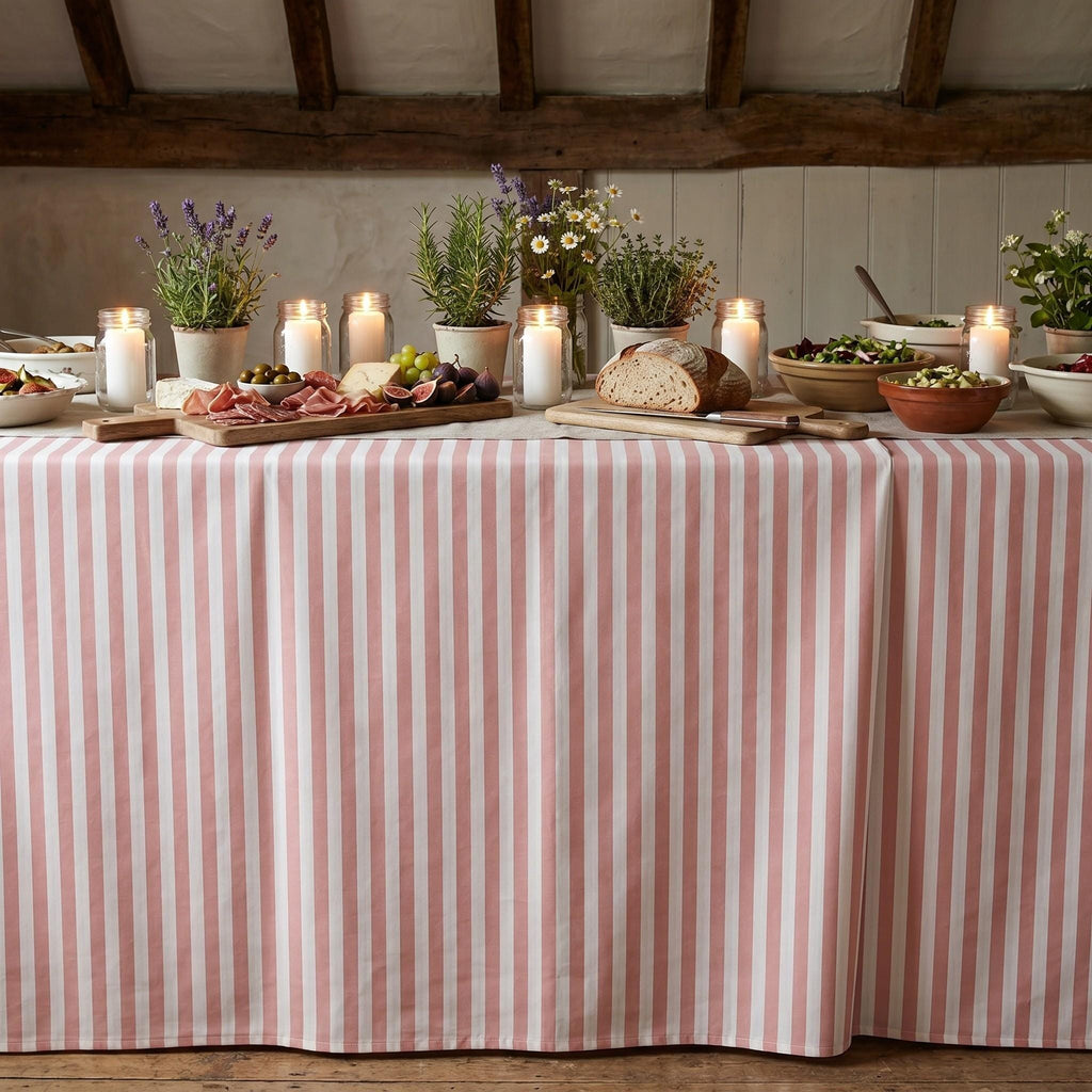 Striped Cotton Tablecloth — Powder Pink, 12 Colors, Custom Size