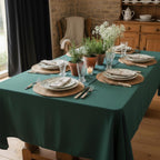 Stain resistant solid color cotton tablecloth on a family dining table