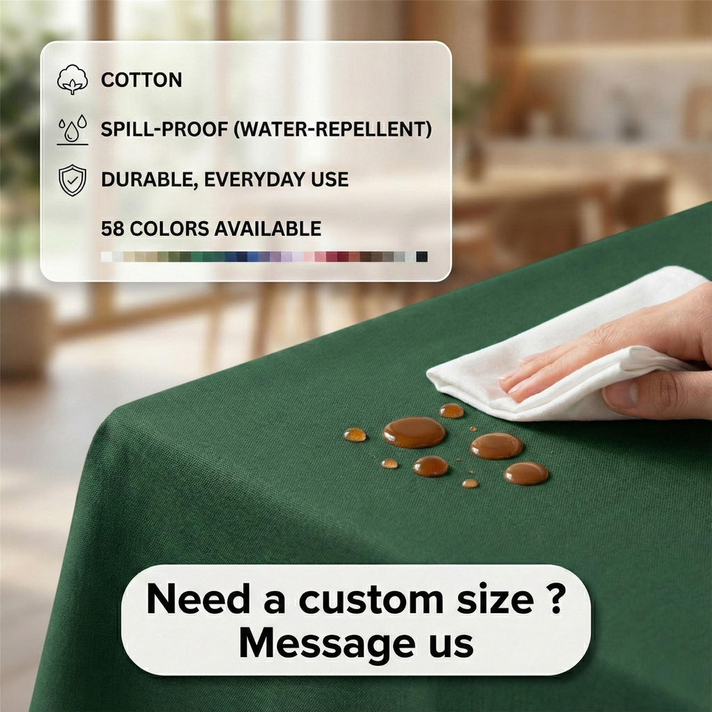 Stain Resistant Cotton Tablecloth — 58 Colors, Custom Size