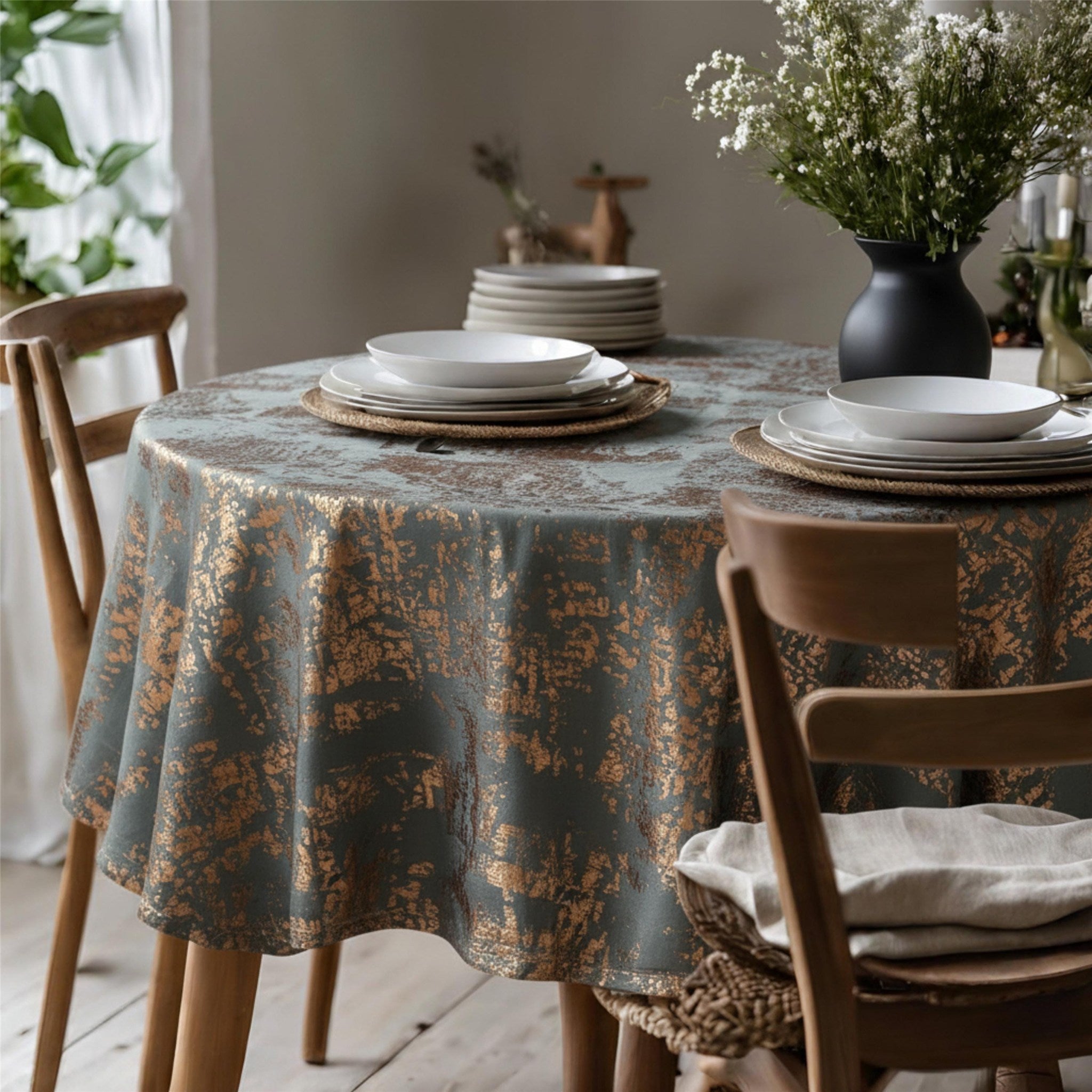 Velvet Tablecloth — Gray & Copper, 13 Colors, Custom Size