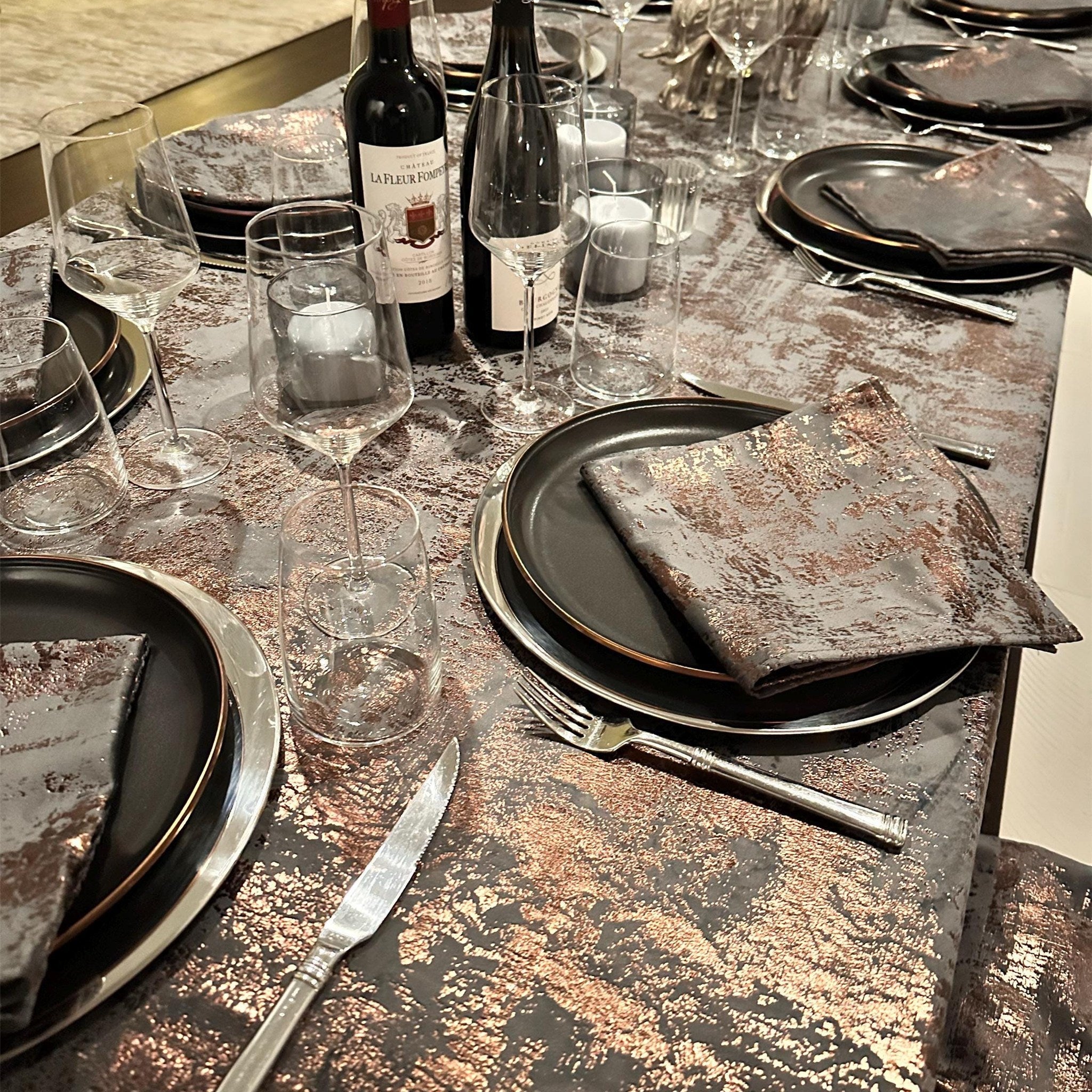 Velvet Tablecloth — Gray & Copper, 13 Colors, Custom Size