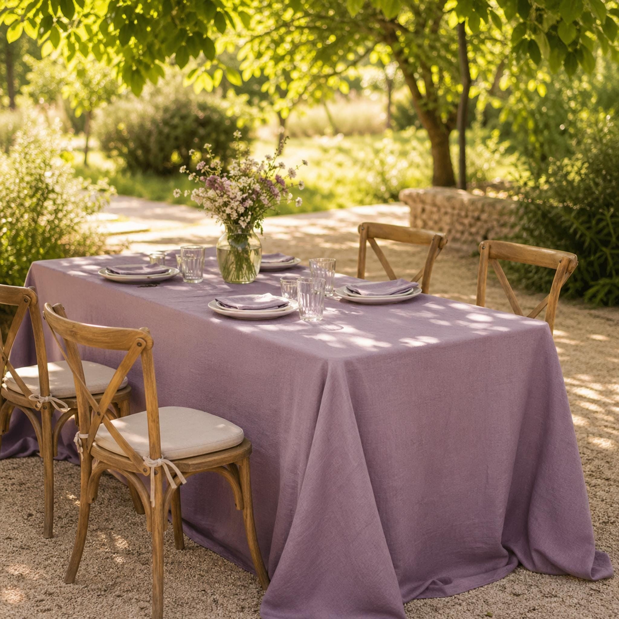 Cotton Linen Tablecloth — Lavender, 60 Colors, Custom Size
