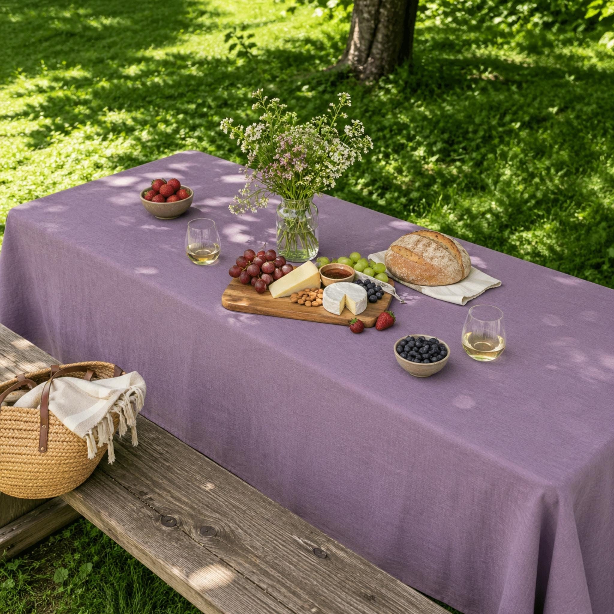 Cotton Linen Tablecloth — Lavender, 60 Colors, Custom Size