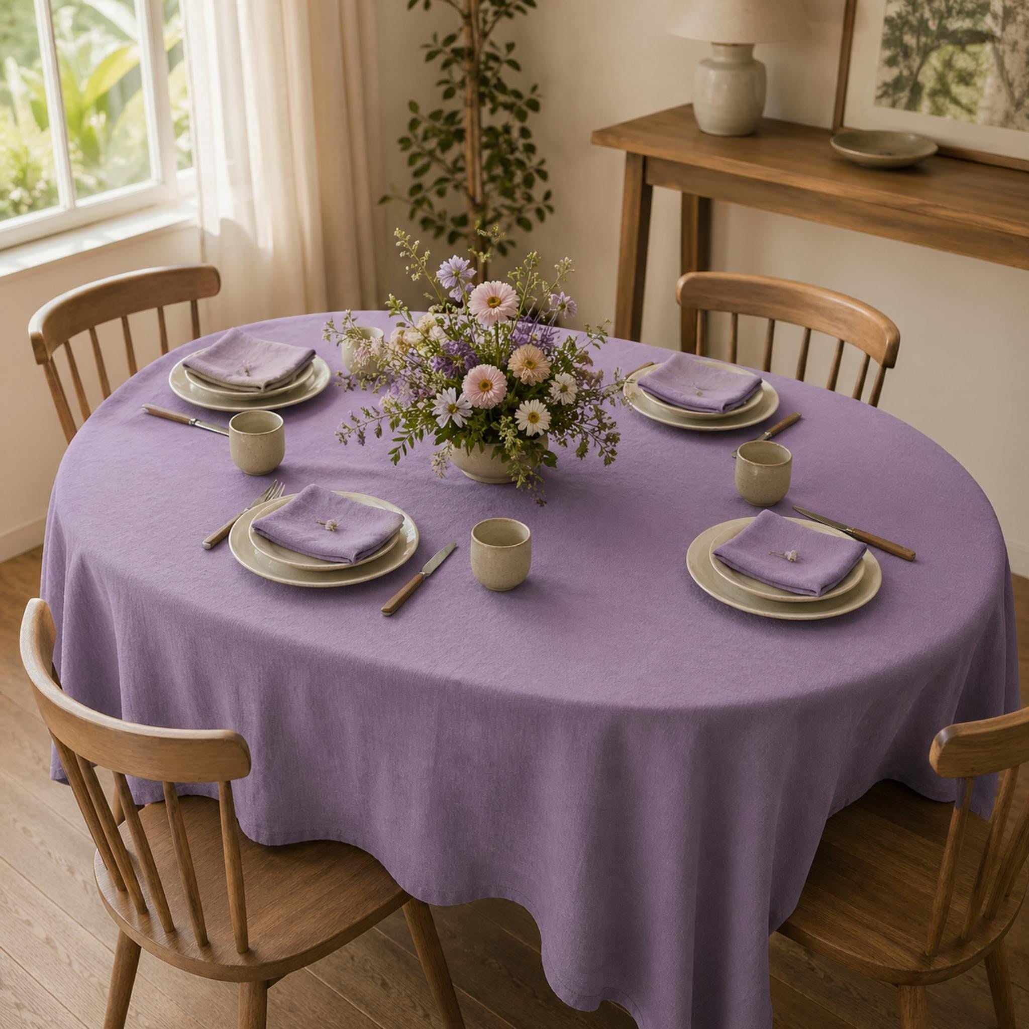 Cotton Linen Tablecloth — Lavender, 60 Colors, Custom Size