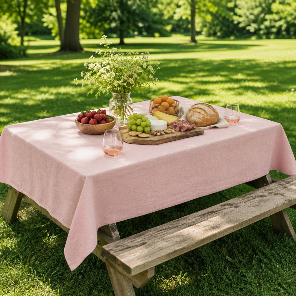 Cotton Linen Tablecloth — Powder Pink, 60 Colors, Custom Size