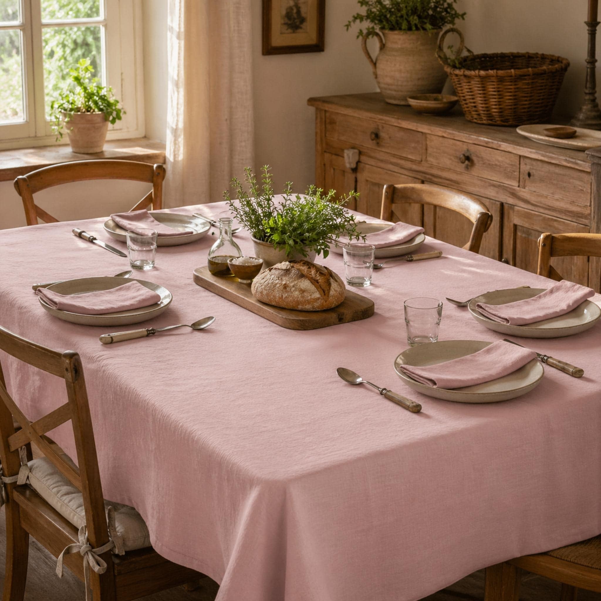 Cotton Linen Tablecloth — Powder Pink, 60 Colors, Custom Size