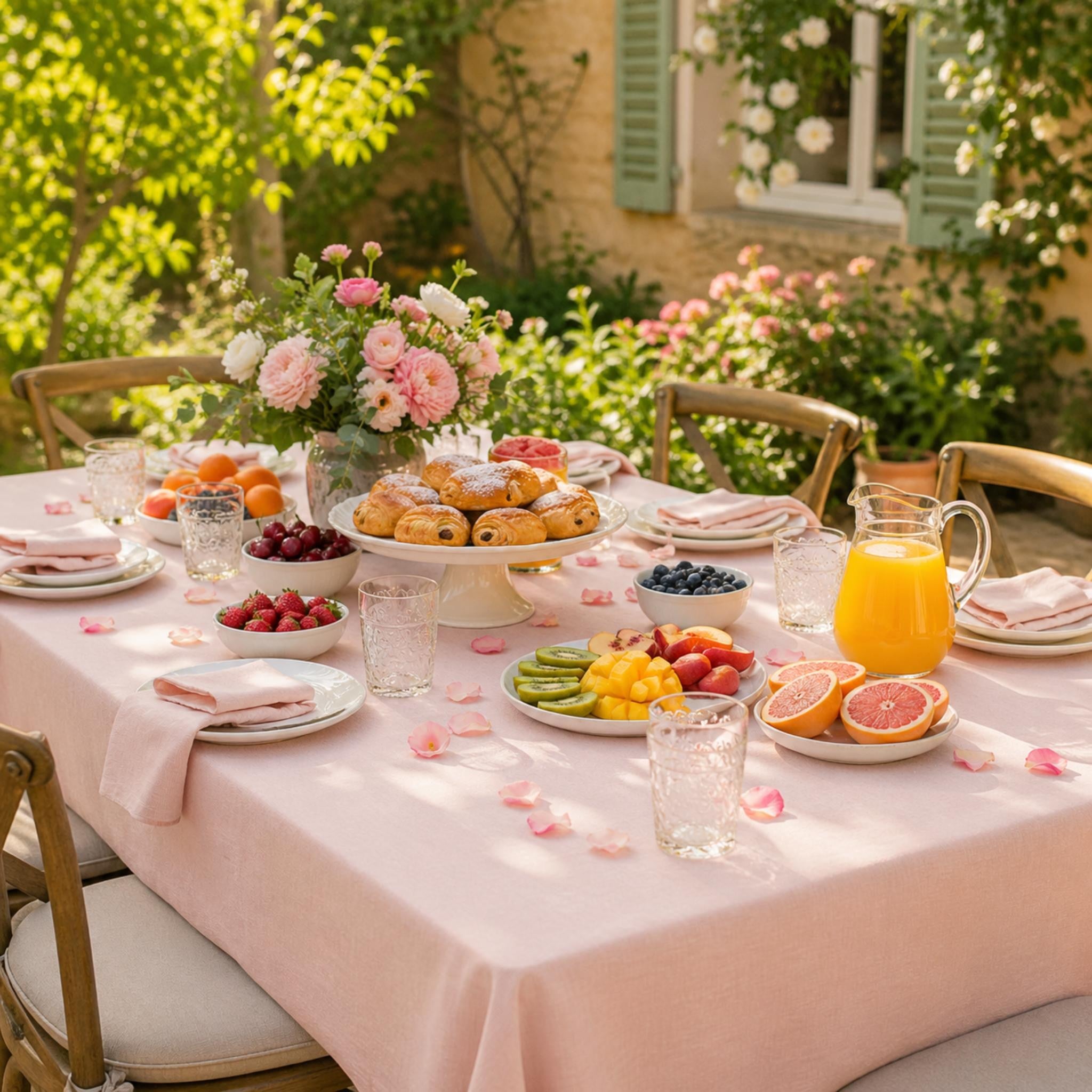 Cotton Linen Tablecloth — Powder Pink, 60 Colors, Custom Size